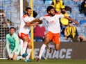 Blackpool's Ellis Simms celebrates scoring their second goal against Oxford United in the League One playoffs on May 18, 2021