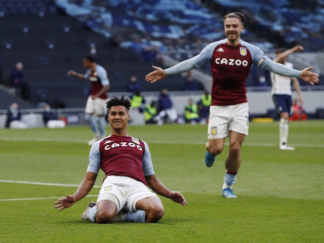 Aston Villa's Ollie Watkins celebrates scoring against Tottenham Hotspur in the Premier League on May 19, 2021