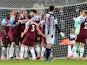 West Ham United's Angelo Ogbonna celebrates scoring against West Bromwich Albion in the Premier League on May 19, 2021