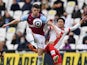 West Ham United's Declan Rice in action with Southampton's Takumi Minamino in the Premier League on May 23, 2021