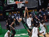 Boston Celtics forward Jayson Tatum shoots the ball over Brooklyn Nets forward Bruce Brown on May 29, 2021