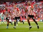 Brentford's Ivan Toney celebrates scoring their first goal against Swansea City in the Championship playoff final on May 29, 2021