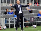 FC Cincinnati head coach Jaap Stam reacts from the sideline on May 16, 2021