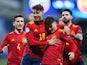 Spain Under-21s' Javier Puado celebrates scoring on March 24, 2021