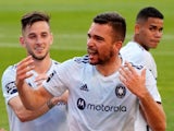 Chicago Fire midfielder Luka Stojanovic reacts after scoring a goal against Inter Miami on May 22, 2021