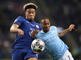 Manchester City's Raheem Sterling in action with Chelsea's Reece James in the Champions League final on May 29, 2021
