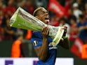 Paul Pogba celebrates with the Europa League in May 2017