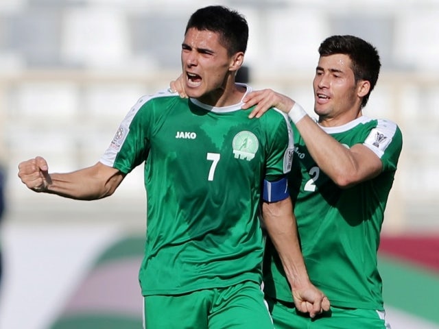Turkmenistan's Arslanmyrat Amanov celebrates scoring pictured in 2019