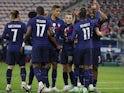 France's Ousmane Dembele celebrates scoring against Wales on June 2, 2021