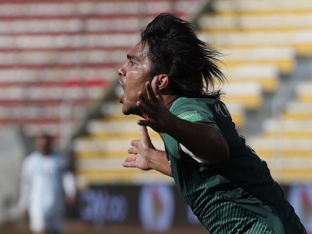 Bolivia's Marcelo Martins celebrates scoring their first goal on October 13, 2020