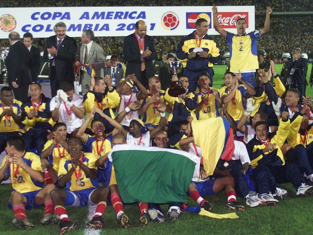 Colombia players celebrate winning the 2001 Copa America