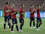Czech Republic players applaud the fans following the final Euro 2020 warm-up game on June 8, 2021
