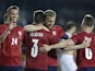 Czech Republic's Ondrej Celustka celebrates scoring their third goal with Tomas Soucek on June 8, 2021