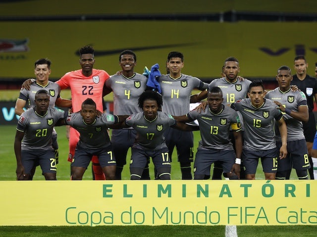 Ecuador players line up ahead of their match on June 5, 2021