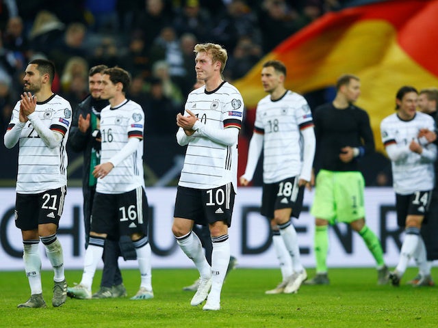 Germany players celebrate qualifying for Euro 2020