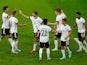 Germany players celebrate scoring against Latvia on June 7, 2021