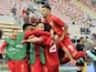 North Macedonia's Elif Elmas celebrates scoring their first goal with teammates on June 1, 2021