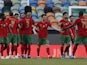 Portugal's Cristiano Ronaldo celebrates scoring their second goal with Ruben Dias, Bruno Fernandes, Pepe and teammates on June 9, 2021