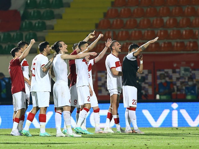 Turkey players celebrate after a match on May 27, 2021