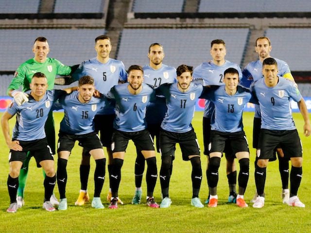 Uruguay players line up on June 3, 2021