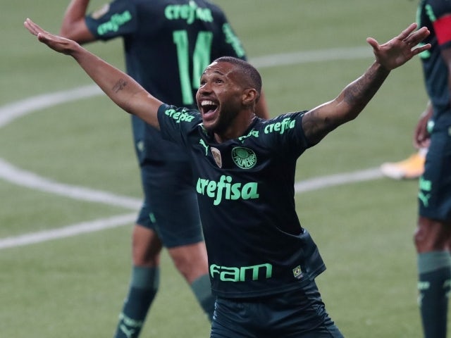 Wesley Ribeiro Silva do Palmeiras comemora seu terceiro gol no dia 6 de junho de 2021