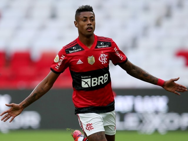 Flamengo's Bruno Henrique celebrates scoring their first goal on June 13, 2021
