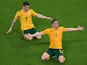 Wales' Connor Roberts celebrates scoring their second goal with Harry Wilson on June 16, 2021
