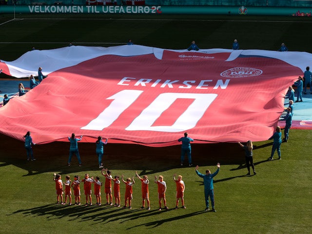 Tribute to Christian Eriksen ahead of the Euro 2020 clash between Denmark and Belgium on June 17, 2021