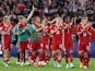 Hungary players applaud fans after the match on June 15, 2021