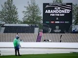General view of the big screen as it displays a message that play between India and New Zealand has been abandoned for the day on June 18, 2021