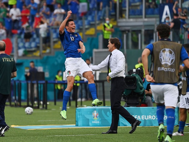Italy's Matteo Pessina celebrates scoring their first goal against Wales at Euro 2020 on June 20, 2021