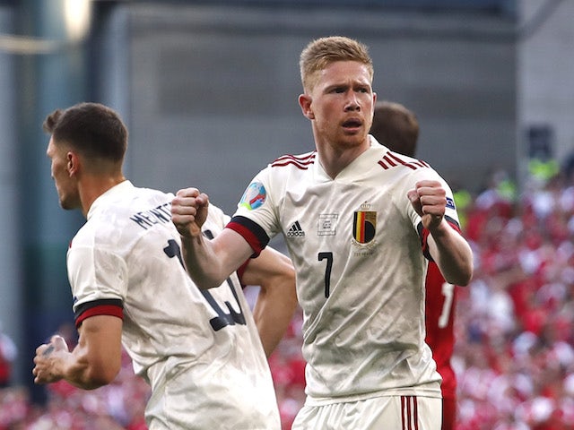 Belgium's Kevin De Bruyne celebrates during the Euro 2020 clash with Denmark on June 17, 2021