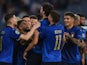 Italy's Manuel Locatelli celebrates scoring their first goal with teammates on June 16, 2021
