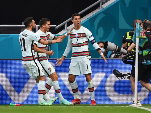 Cristiano Ronaldo celebrates scoring for Portugal against Hungary at Euro 2020 on June 15, 2021