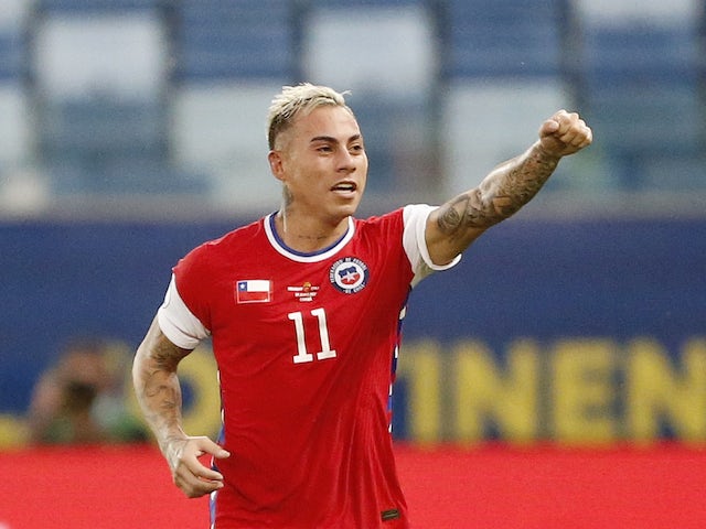 Chile's Eduardo Vargas celebrates scoring their first goal on June 21, 2021