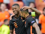 Netherlands' Georginio Wijnaldum celebrates scoring their second goal against North Macedonia at Euro 2020 on June 21, 2021