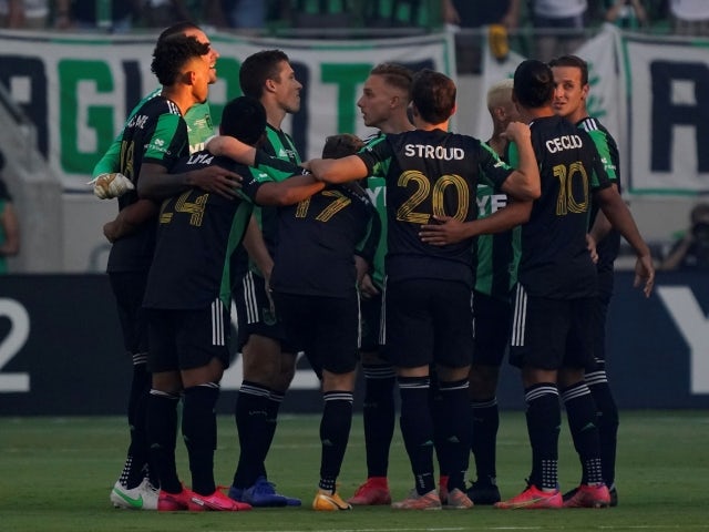  Austin FC huddles before the first game on June 20, 2021