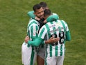 Juventude's Elton celebrates with teammates after the match on June 27, 2021