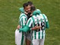 Juventude's Elton celebrates with teammates after the match on June 27, 2021