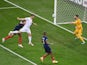 Switzerland's Haris Seferovic scores against France at Euro 2020 on June 28, 2021