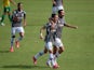Fluminense's Gabriel Teixeira celebrates scoring their first goal with Nene on June 6, 2021