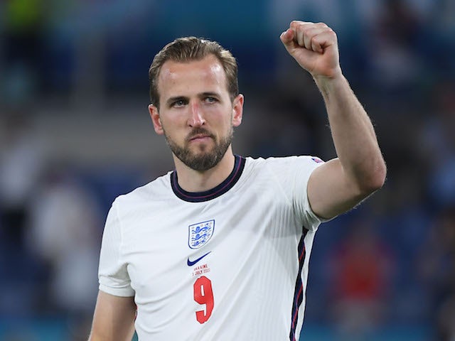 Una foto del capitán de Inglaterra Harry Kane contra Ucrania en la Euro 2020 el 3 de julio de 2021