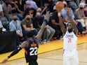 LA Clippers guard Patrick Beverley shoots over Phoenix Suns center Deandre Ayton on June 29, 2021