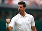 Novak Djokovic reacts during his first round Wimbledon match against Jack Draper on June 28, 2021