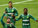 Cuiaba's Rafael Gava celebrates scoring their first goal with teammates June 23, 2021