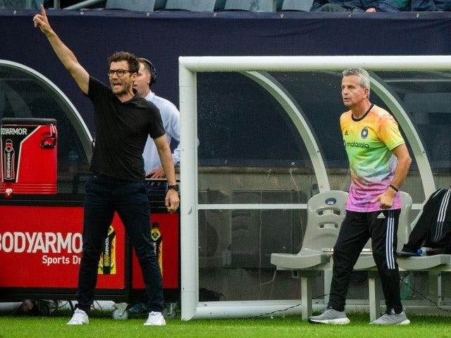 Chicago Fire head coach Raphael Wicky and assistant coach Frank Klopas pictured on June 27, 2021