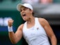 Ashleigh Barty celebrates at Wimbledon on July 5, 2021
