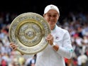 Ashleigh Barty celebrates winning the women's Wimbledon title on July 10, 2021