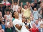Felix Auger-Aliassime celebrates at Wimbledon on July 5, 2021