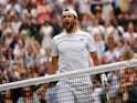 Matteo Berrettini celebrates at Wimbledon on July 9, 2021